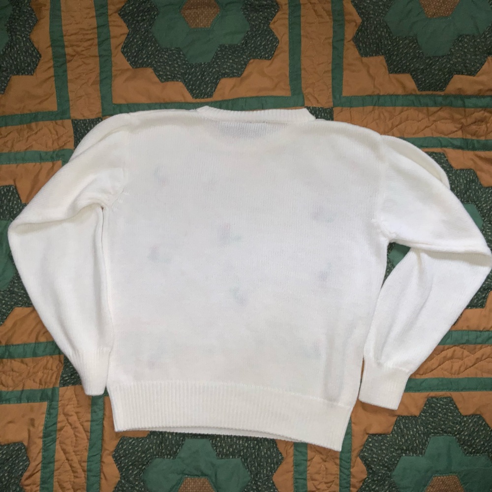 vintage 90s east west fashions White floral‎ sweater large - Picture 3 of 6